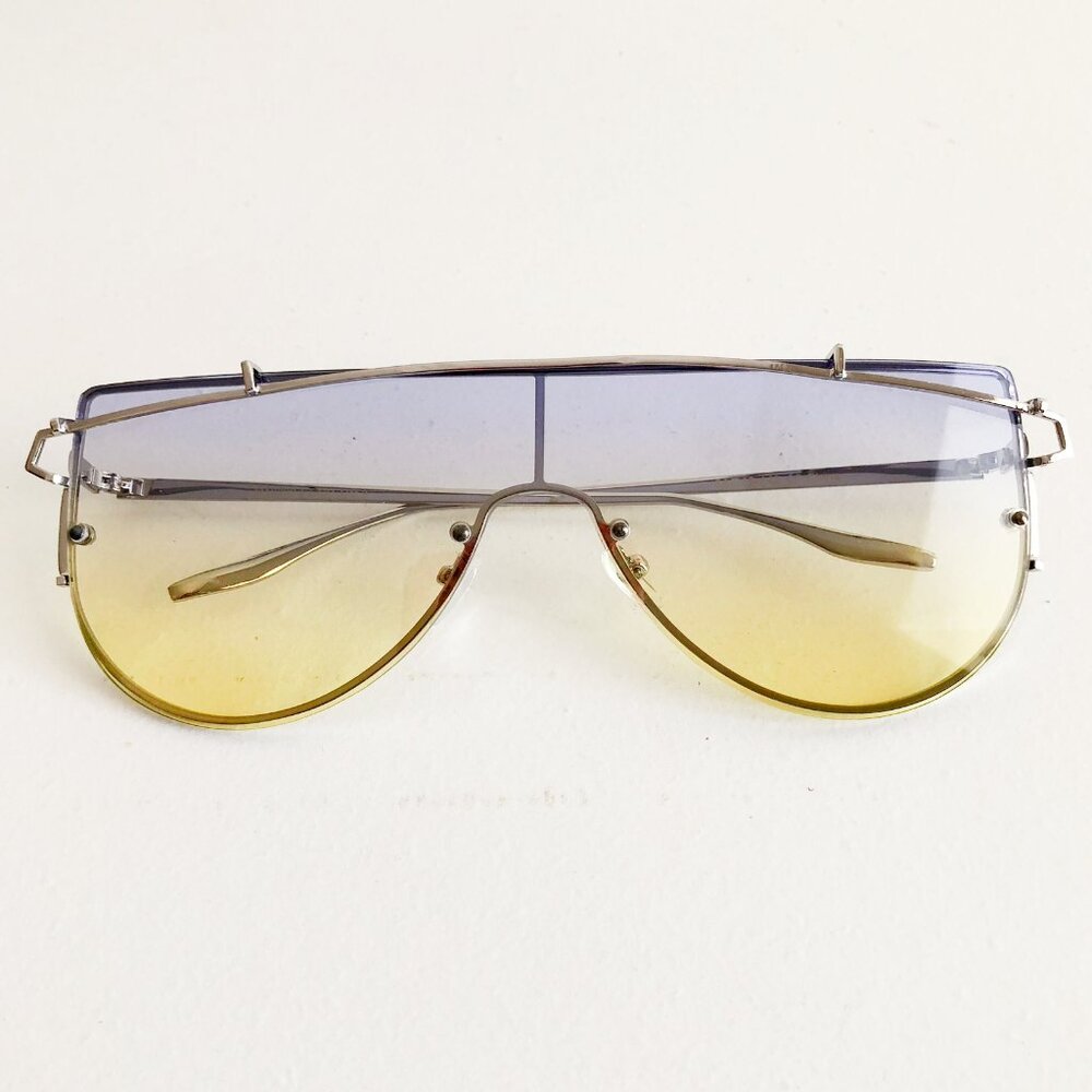 Oversized Y2K Futuristic Shield Sunglasses Yellow Blue